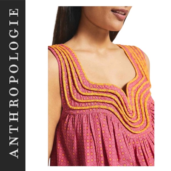 NWT Anthropologie Let Me Be Swing Tunic Mini Dress pink/yellow xxs - Picture 3 of 15